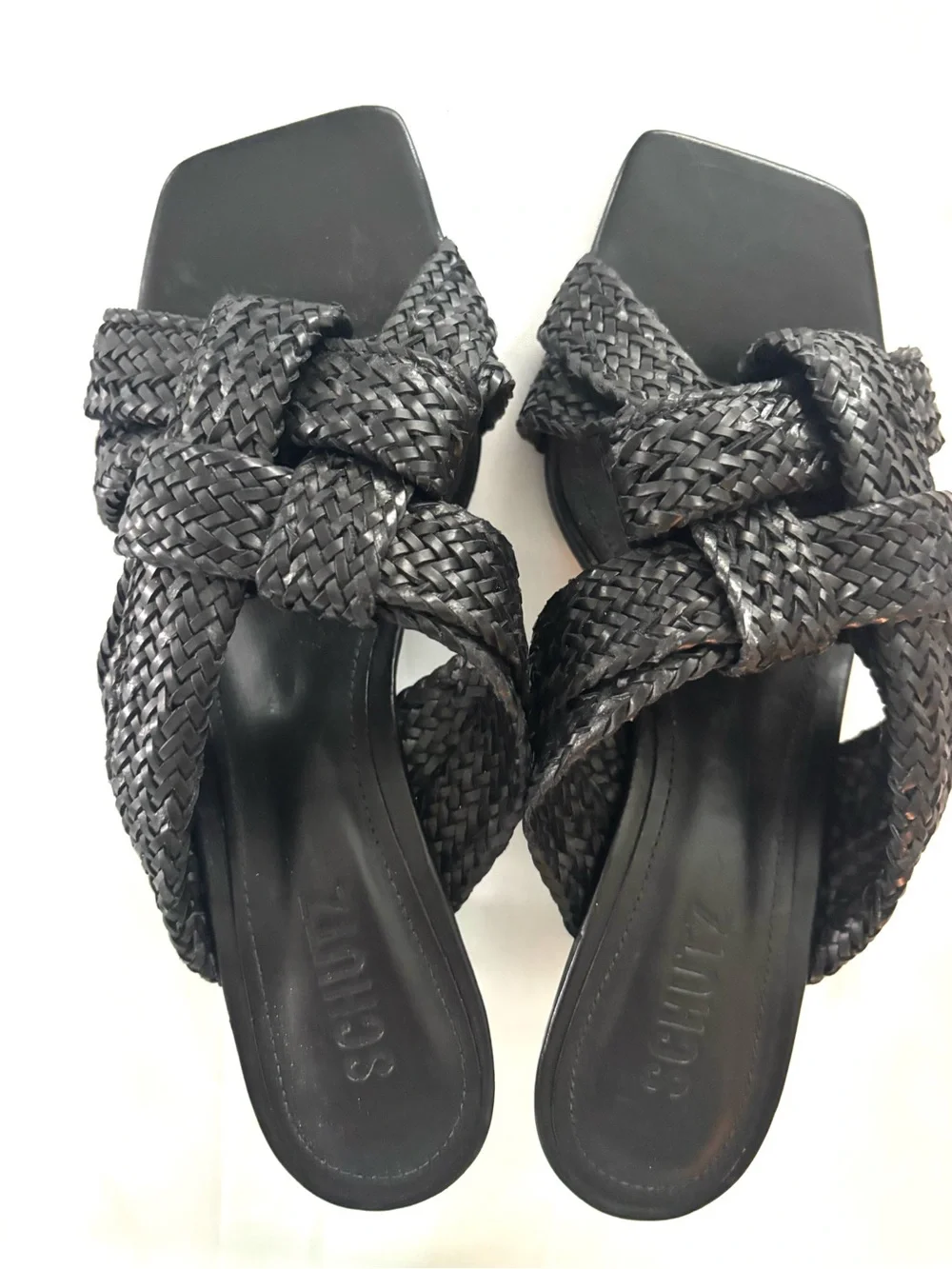 NWT SCHUTZ Black Kali Kitten Walk Heel Sandals Braided SZ 6.5 B